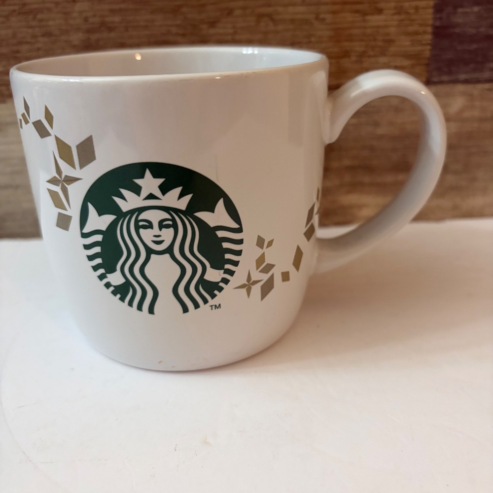 Starbucks Holiday Collection 2013 Coffee Mug White Gold Diamond Siren 14oz